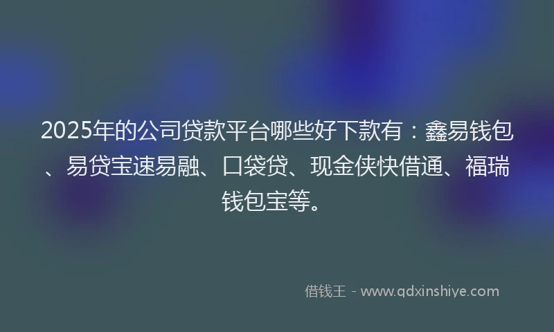 2025年的公司贷款平台哪些好下款有：鑫易钱包、易贷宝速易融、口袋贷、现金侠快借通、福瑞钱包宝等。