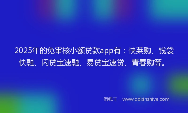 2025年的免审核小额贷款app有：快莱购、钱袋快融、闪贷宝速融、易贷宝速贷、青春购等。