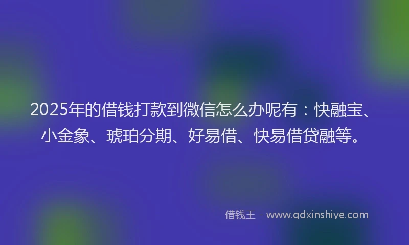 2025年的借钱打款到微信怎么办呢有：快融宝、小金象、琥珀分期、好易借、快易借贷融等。