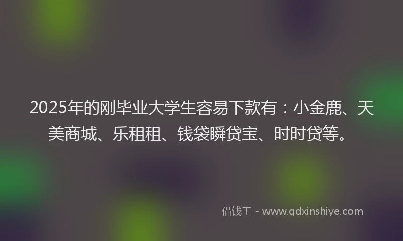 2025年的刚毕业大学生容易下款有：小金鹿、天美商城、乐租租、钱袋瞬贷宝、时时贷等。