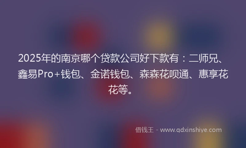 2025年的南京哪个贷款公司好下款有：二师兄、鑫易Pro+钱包、金诺钱包、森森花呗通、惠享花花等。