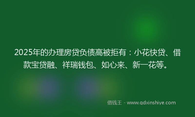 2025年的办理房贷负债高被拒有：小花快贷、借款宝贷融、祥瑞钱包、如心来、新一花等。