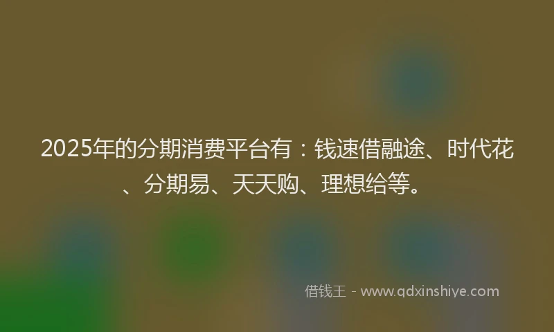 2025年的分期消费平台有：钱速借融途、时代花、分期易、天天购、理想给等。
