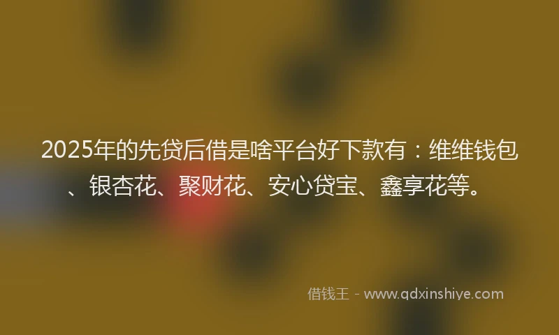 2025年的先贷后借是啥平台好下款有：维维钱包、银杏花、聚财花、安心贷宝、鑫享花等。