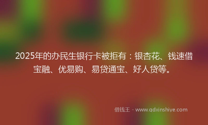 2025年的办民生银行卡被拒有：银杏花、钱速借宝融、优易购、易贷通宝、好人贷等。