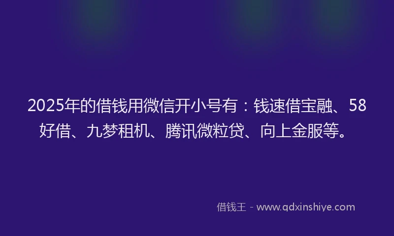 2025年的借钱用微信开小号有：钱速借宝融、58好借、九梦租机、腾讯微粒贷、向上金服等。