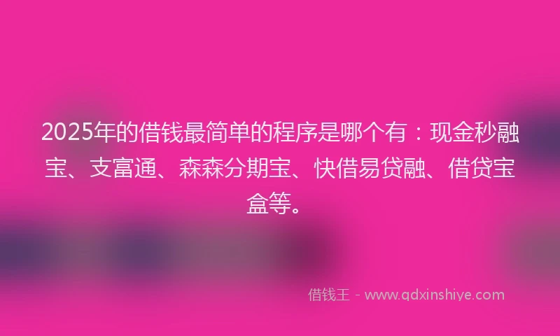 2025年的借钱最简单的程序是哪个有：现金秒融宝、支富通、森森分期宝、快借易贷融、借贷宝盒等。