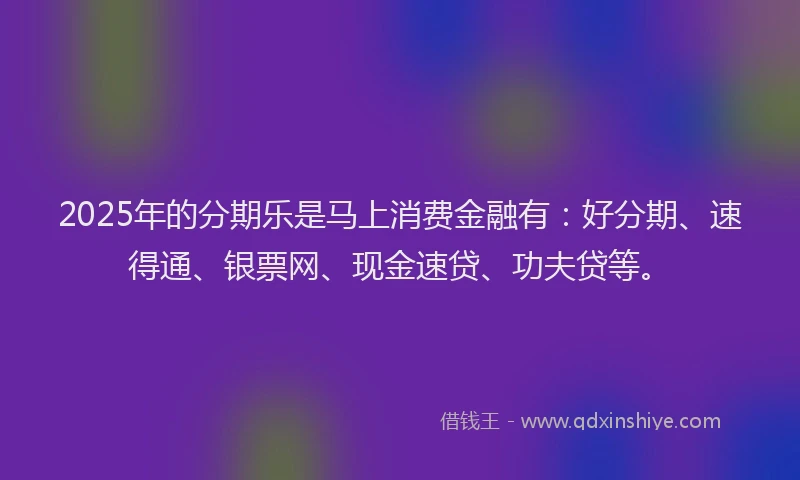 2025年的分期乐是马上消费金融有：好分期、速得通、银票网、现金速贷、功夫贷等。