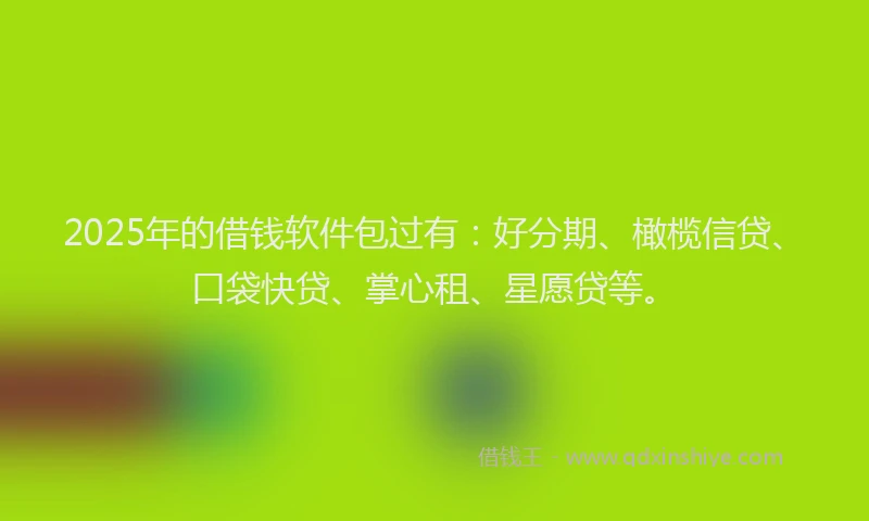 2025年的借钱软件包过有：好分期、橄榄信贷、口袋快贷、掌心租、星愿贷等。