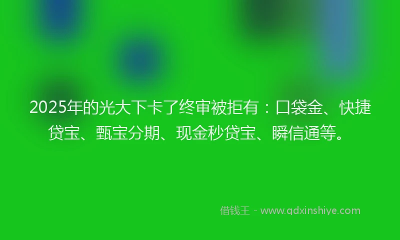 2025年的光大下卡了终审被拒有：口袋金、快捷贷宝、甄宝分期、现金秒贷宝、瞬信通等。