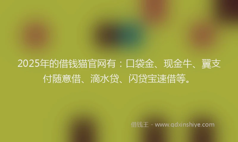 2025年的借钱猫官网有：口袋金、现金牛、翼支付随意借、滴水贷、闪贷宝速借等。