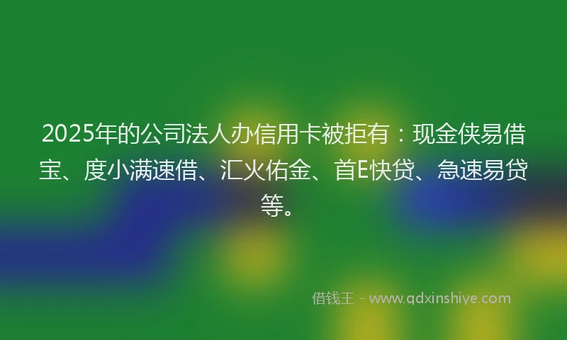 2025年的公司法人办信用卡被拒有：现金侠易借宝、度小满速借、汇火佑金、首E快贷、急速易贷等。