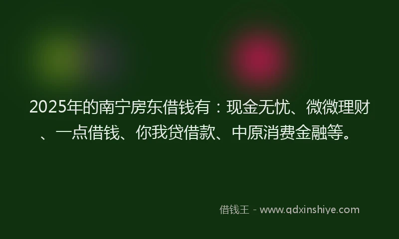 2025年的南宁房东借钱有：现金无忧、微微理财、一点借钱、你我贷借款、中原消费金融等。