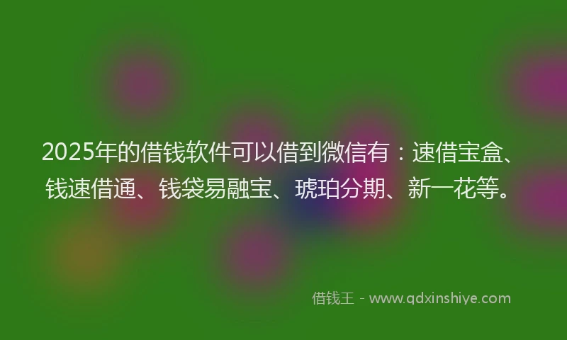 2025年的借钱软件可以借到微信有：速借宝盒、钱速借通、钱袋易融宝、琥珀分期、新一花等。