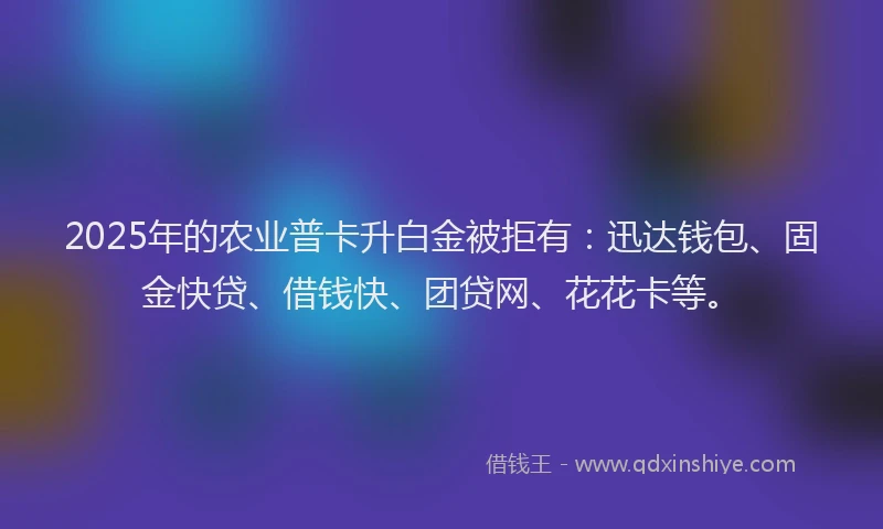 2025年的农业普卡升白金被拒有：迅达钱包、固金快贷、借钱快、团贷网、花花卡等。