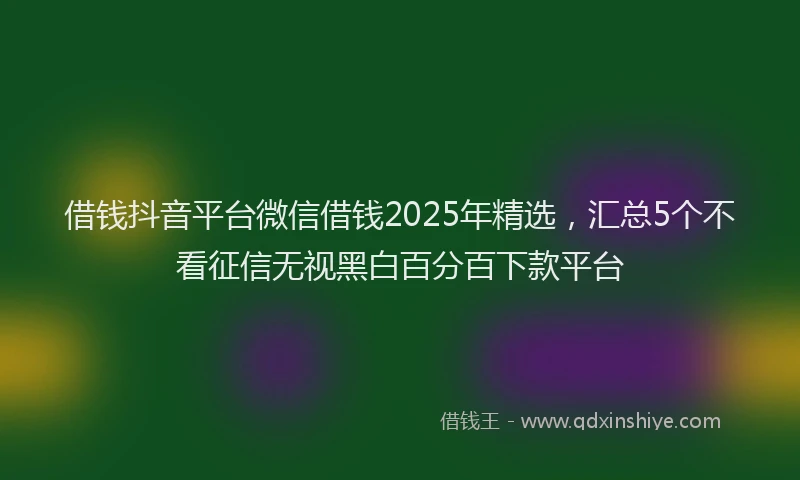 借钱抖音平台微信借钱2025年精选，汇总5个不看征信无视黑白百分百下款平台