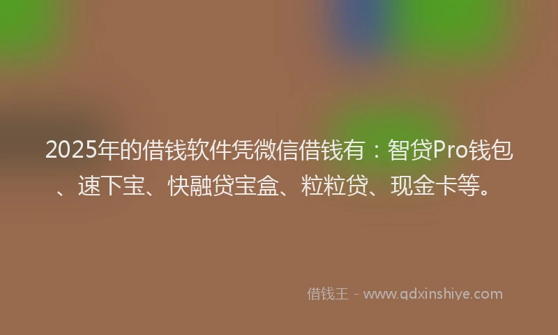 2025年的借钱软件凭微信借钱有：智贷Pro钱包、速下宝、快融贷宝盒、粒粒贷、现金卡等。