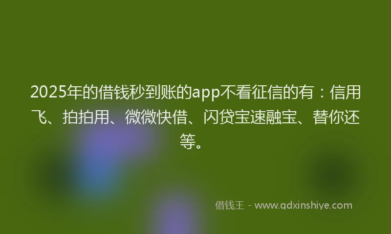 2025年的借钱秒到账的app不看征信的有：信用飞、拍拍用、微微快借、闪贷宝速融宝、替你还等。