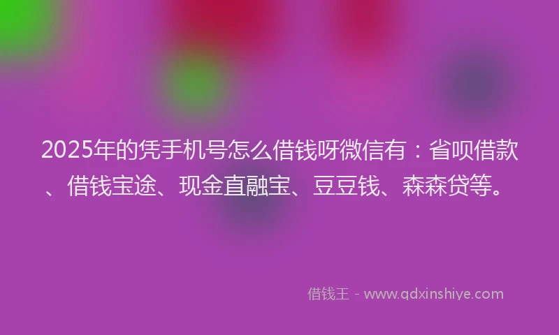 2025年的凭手机号怎么借钱呀微信有：省呗借款、借钱宝途、现金直融宝、豆豆钱、森森贷等。