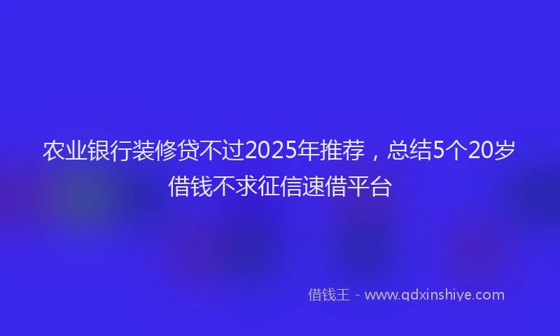 农业银行装修贷不过2025年推荐，总结5个20岁借钱不求征信速借平台
