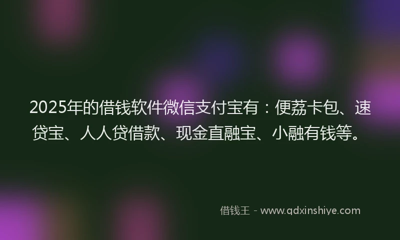 2025年的借钱软件微信支付宝有：便荔卡包、速贷宝、人人贷借款、现金直融宝、小融有钱等。