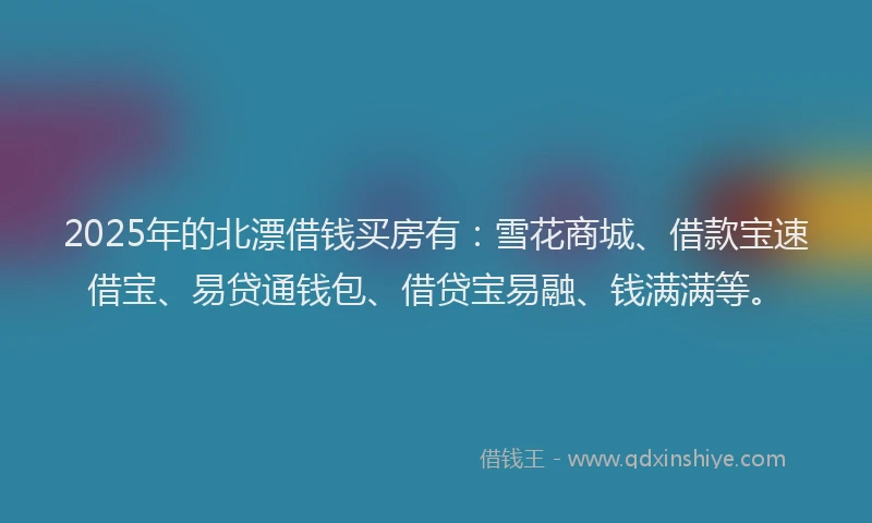 2025年的北漂借钱买房有：雪花商城、借款宝速借宝、易贷通钱包、借贷宝易融、钱满满等。