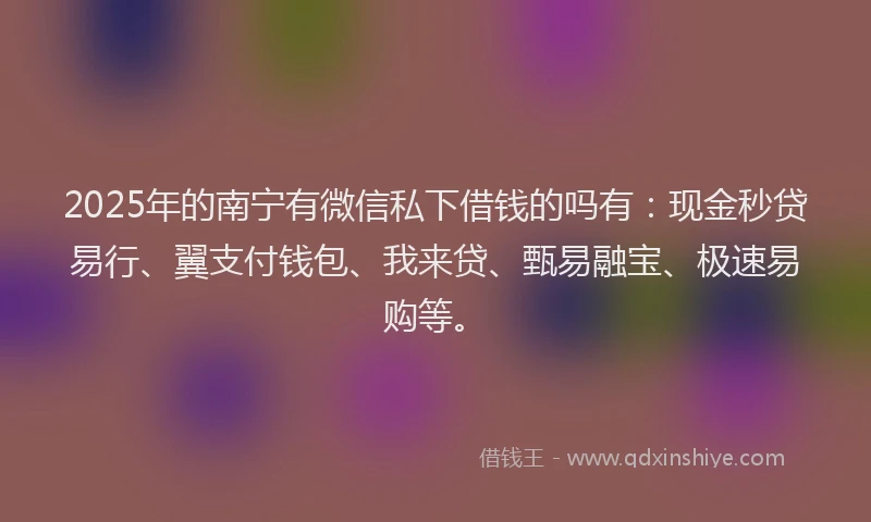 2025年的南宁有微信私下借钱的吗有：现金秒贷易行、翼支付钱包、我来贷、甄易融宝、极速易购等。
