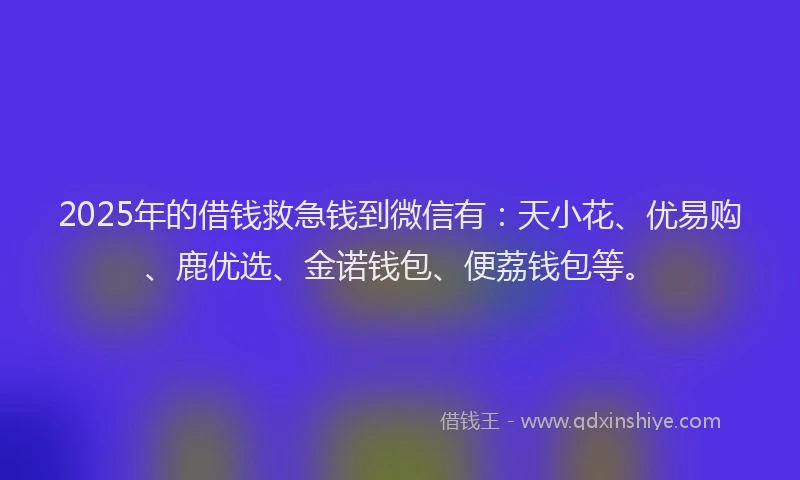 2025年的借钱救急钱到微信有：天小花、优易购、鹿优选、金诺钱包、便荔钱包等。