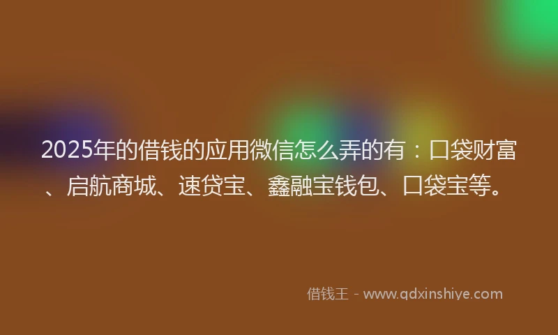 2025年的借钱的应用微信怎么弄的有：口袋财富、启航商城、速贷宝、鑫融宝钱包、口袋宝等。