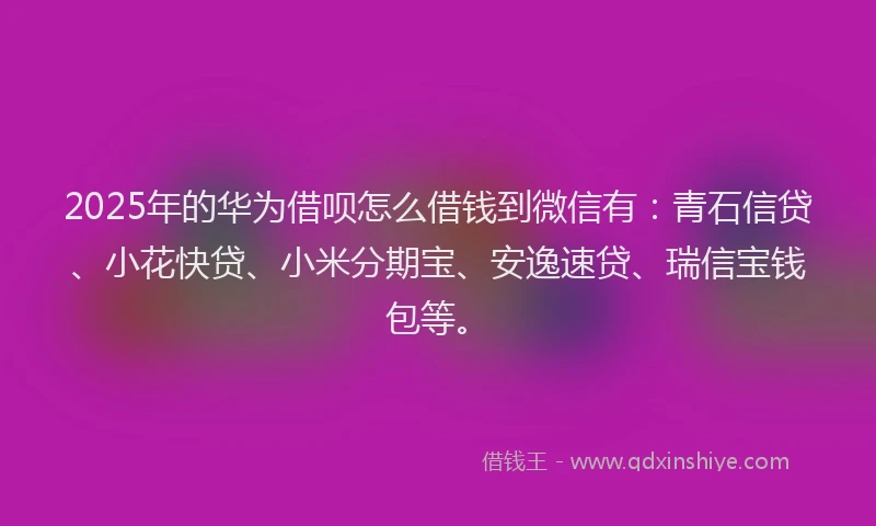 2025年的华为借呗怎么借钱到微信有：青石信贷、小花快贷、小米分期宝、安逸速贷、瑞信宝钱包等。