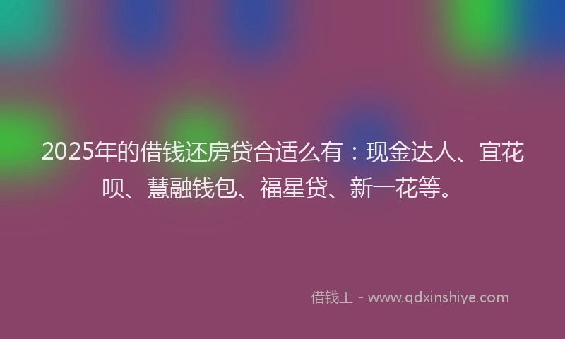2025年的借钱还房贷合适么有：现金达人、宜花呗、慧融钱包、福星贷、新一花等。