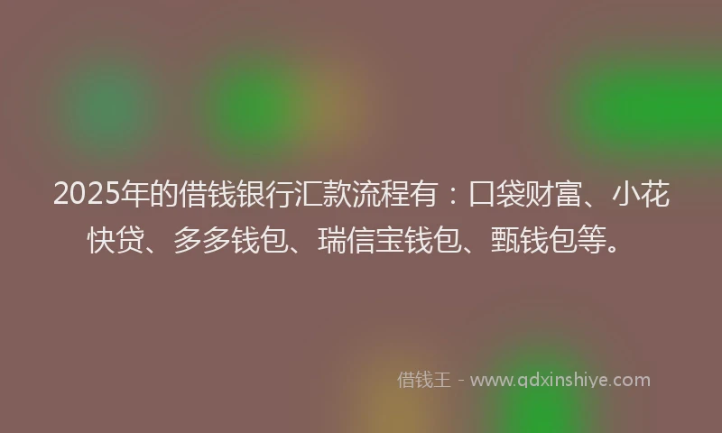 2025年的借钱银行汇款流程有：口袋财富、小花快贷、多多钱包、瑞信宝钱包、甄钱包等。
