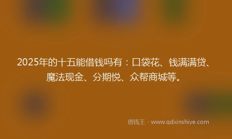 2025年的十五能借钱吗有：口袋花、钱满满贷、魔法现金、分期悦、众帮商城等。