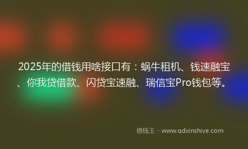 2025年的借钱用啥接口有：蜗牛租机、钱速融宝、你我贷借款、闪贷宝速融、瑞信宝Pro钱包等。