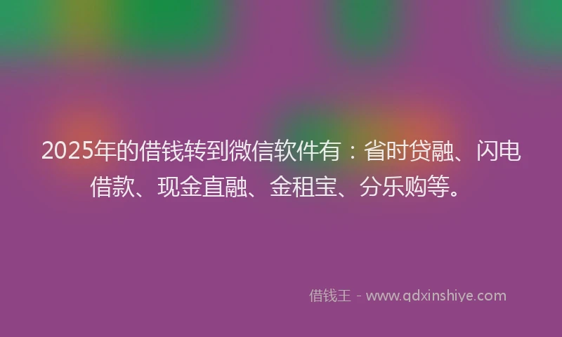 2025年的借钱转到微信软件有：省时贷融、闪电借款、现金直融、金租宝、分乐购等。