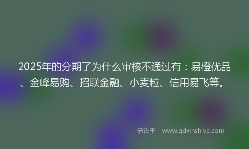2025年的分期了为什么审核不通过有：易橙优品、金峰易购、招联金融、小麦粒、信用易飞等。