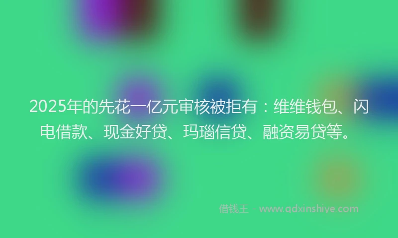 2025年的先花一亿元审核被拒有：维维钱包、闪电借款、现金好贷、玛瑙信贷、融资易贷等。