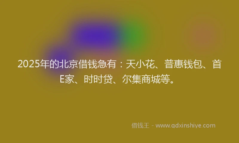 2025年的北京借钱急有：天小花、普惠钱包、首E家、时时贷、尔集商城等。