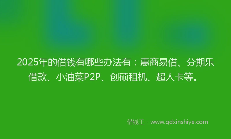 2025年的借钱有哪些办法有：惠商易借、分期乐借款、小油菜P2P、创硕租机、超人卡等。