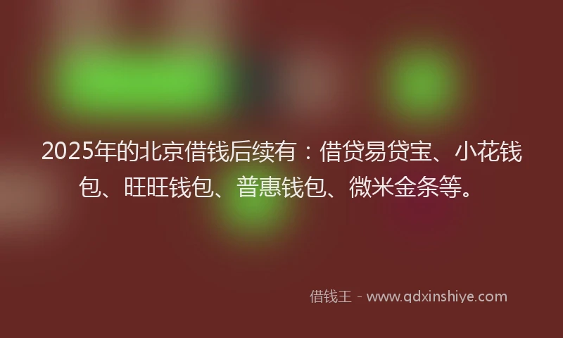 2025年的北京借钱后续有：借贷易贷宝、小花钱包、旺旺钱包、普惠钱包、微米金条等。