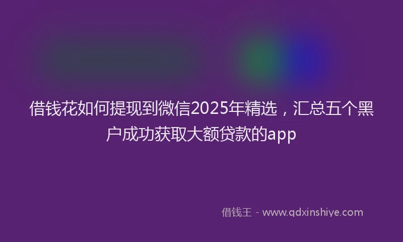 借钱花如何提现到微信2025年精选，汇总五个黑户成功获取大额贷款的app