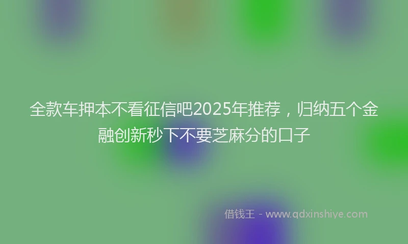 全款车押本不看征信吧2025年推荐，归纳五个金融创新秒下不要芝麻分的口子
