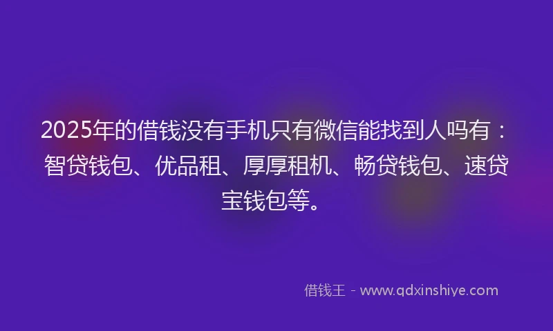2025年的借钱没有手机只有微信能找到人吗有：智贷钱包、优品租、厚厚租机、畅贷钱包、速贷宝钱包等。
