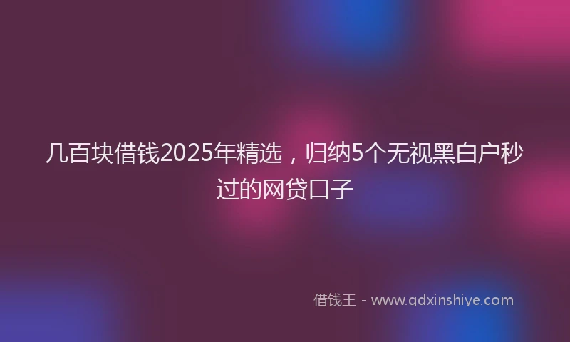 几百块借钱2025年精选，归纳5个无视黑白户秒过的网贷口子