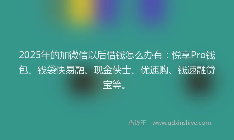 2025年的加微信以后借钱怎么办有：悦享Pro钱包、钱袋快易融、现金侠士、优速购、钱速融贷宝等。