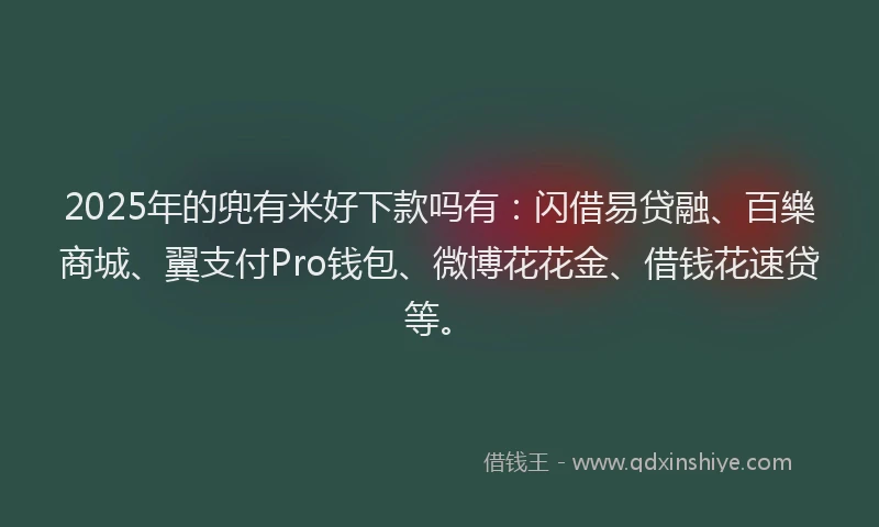 2025年的兜有米好下款吗有：闪借易贷融、百樂商城、翼支付Pro钱包、微博花花金、借钱花速贷等。