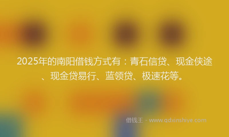 2025年的南阳借钱方式有：青石信贷、现金侠途、现金贷易行、蓝领贷、极速花等。