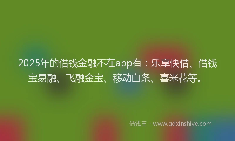 2025年的借钱金融不在app有：乐享快借、借钱宝易融、飞融金宝、移动白条、喜米花等。