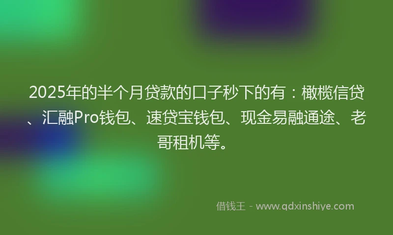 2025年的半个月贷款的口子秒下的有：橄榄信贷、汇融Pro钱包、速贷宝钱包、现金易融通途、老哥租机等。