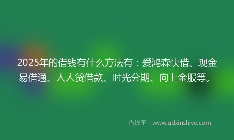 2025年的借钱有什么方法有：爱鸿森快借、现金易借通、人人贷借款、时光分期、向上金服等。